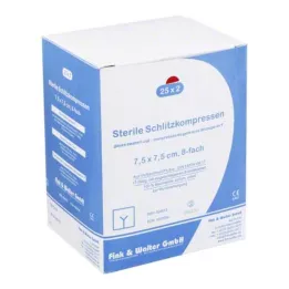 SCHLITZKOMPRESSEN 7,5x7,5 cm steriili 8-suuntainen, 25X2 kpl