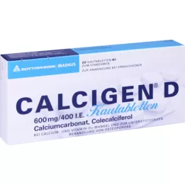Calcigen D 600 mg / 400 ts. Pureskeltavat tabletit, 20 kpl