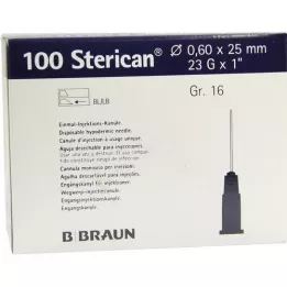 STERICAN Cannulas Luer-Lok 0,60x25 mm gr.16 sininen, 100 kpl