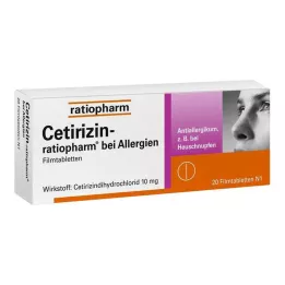 CETIRIZIN-ratiopharm allergikoille 10 mg kalvopäällysteiset tabletit, 20 kpl