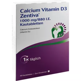Kalsium-vitamiini D3 Zentiva 1000 mg / 880 ts. Pureskeltavat tabletit, 48 kpl