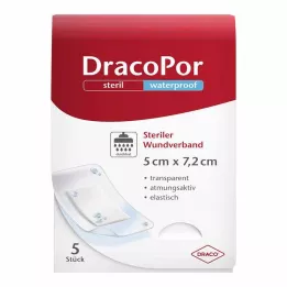 DRACOPOR vedenpitävä haavasidos 5x7,2 cm steriili, 5 kpl