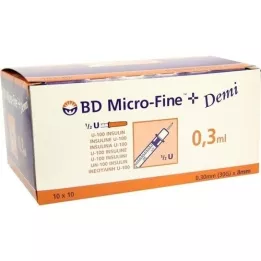 BD MICRO-FINE+ insulinspr.3 ml U100 0,3x8 mm, 100 kpl