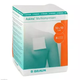 ASKINA sideharsopakkaukset 10x10 cm ei-steriilit 8-kerroksiset, 100 kpl