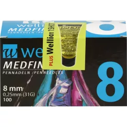 WELLION MEDFINE Plus kynäneulat 8 mm, 100 kpl