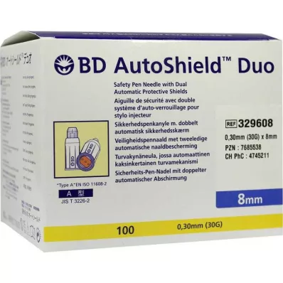 BD AUTOSHIELD Duo turvakynäneulat 8 mm, 100 kpl