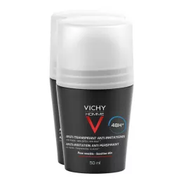 VICHY HOMME Roll-on-deodorantti herkälle iholle 48h DP, 2X50 ml
