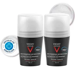 Vichy Homme Deodorant Roll on herkälle iholle 48h Dp (2x50 ml)