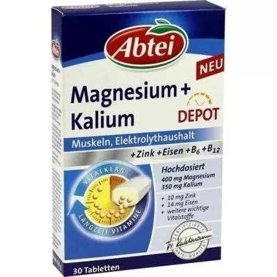 Abtei Magnesium + kaliumvarasto tabletit, 30 kpl Abtei Magnesium + kaliumvarasto tabletit, 30 kpl