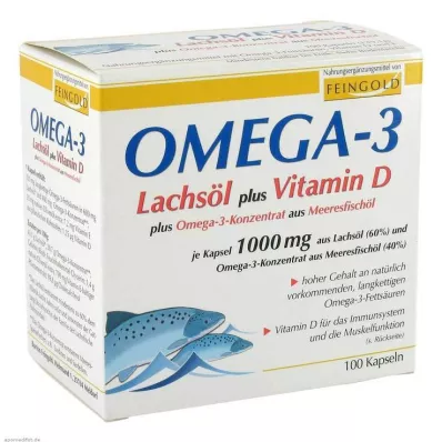OMEGA-3 LACHSÖL plus Vit.D plus Omega-3 Conc kapselit, 100 kpl