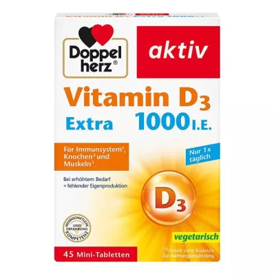 DOPPELHERZ D3-vitamiini 1000 I.E. EXTRA Tabletit, 45 kpl DOPPELHERZ D3-vitamiini 1000 I.E. EXTRA Tabletit, 45 kpl