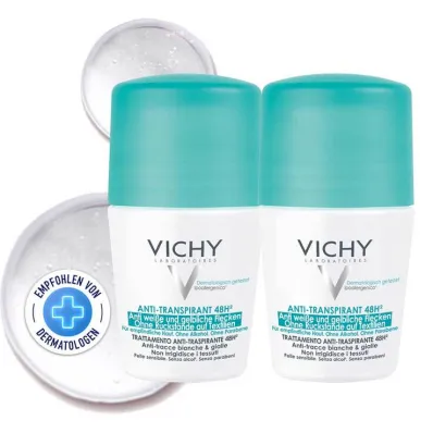 Vichy Deodorant Roll-on Anti Stains 48h, 2X50 ml