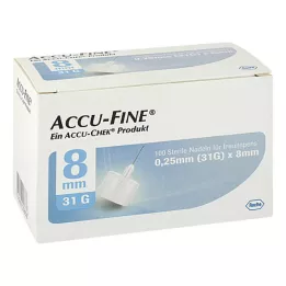 ACCU FINE steriilit neulat insuliinikynille 8 mm 31 G, 100 kpl