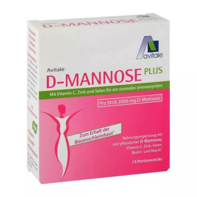 D-MANNOSE PLUS 2000 mg Vitamiineja ja kivennäisaineita sisältävät tikut, 15X2,47 g D-MANNOSE PLUS 2000 mg Vitamiineja ja kivennäisaineita sisältävät tikut, 15X2,47 g