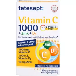 TETESEPT C-vitamiini 1 000+sinkki+D3 1 000 I.E. tabletit, 30 kpl