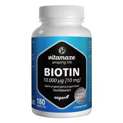BIOTIN 10 mg suuriannoksiset vegaanitabletit, 180 kpl BIOTIN 10 mg suuriannoksiset vegaanitabletit, 180 kpl