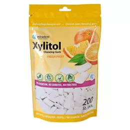 MIRADENT Ksylitolipurukumi tuorehedelmätäyttö, 200 kpl