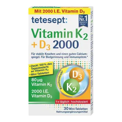 Tetesept Vitamin K2+D3 2000 tablettia (30 kpl) Tetesept Vitamin K2+D3 2000 tablettia (30 kpl)