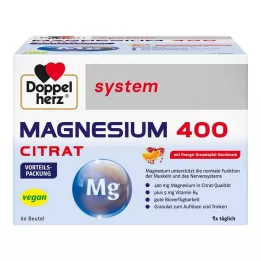 DOPPELHERZ Magnesium 400 Sitraattijärjestelmä Rakeet, 60 kpl
