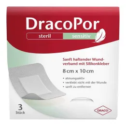 Dracopor herkkä 8x10 cm steriili silikoniliimalla, 3 kpl