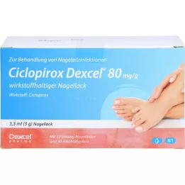 CICLOPIROX Dexcel 80 mg/g vaikuttavaa ainetta sisältävä kynsilakka, 3,3 ml