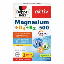 DOPPELHERZ Magnesium 500+D3+K2 Depot-tabletit, 60 kpl