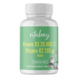 D3-vitamiinivarasto 20 000 IU + K2-vitamiini 200 mg tabletit (180 kpl)