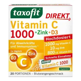 Taxofit C-vitamiini 1000 + sinkki + D3 suorat rakeet, 20 kpl