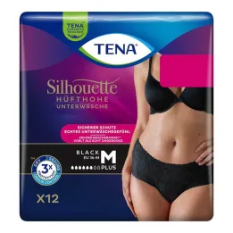 Tena Silhouette Plus M mustat inkontinenssihousut, 12 kpl