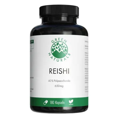 Green Naturals Reishi 650 mg suuriannoksiset vegaaniset kapselit, 180 kpl