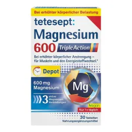 Tetesept Magnesium 600 Triple Action kalvopäällysteiset tabletit, 30 kpl