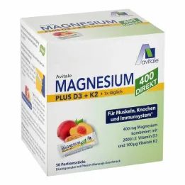 Magnesium 400 + D3 + K2 suora persikka passionhedelmä, 50X2,5 g