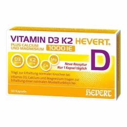D3-vitamiini K2 Hevert + Kalsium ja Magnesium 1000 IE kapselit, 60 kpl