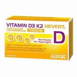 D3-vitamiini K2 Hevert + kalsium ja magnesium 1000 IE kapselit, 120 kpl