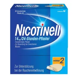 NICOTINELL 14 mg / 24 tunnin nikotiinilaastarit, laastarin vahvuus medium (2), 30 kpl
